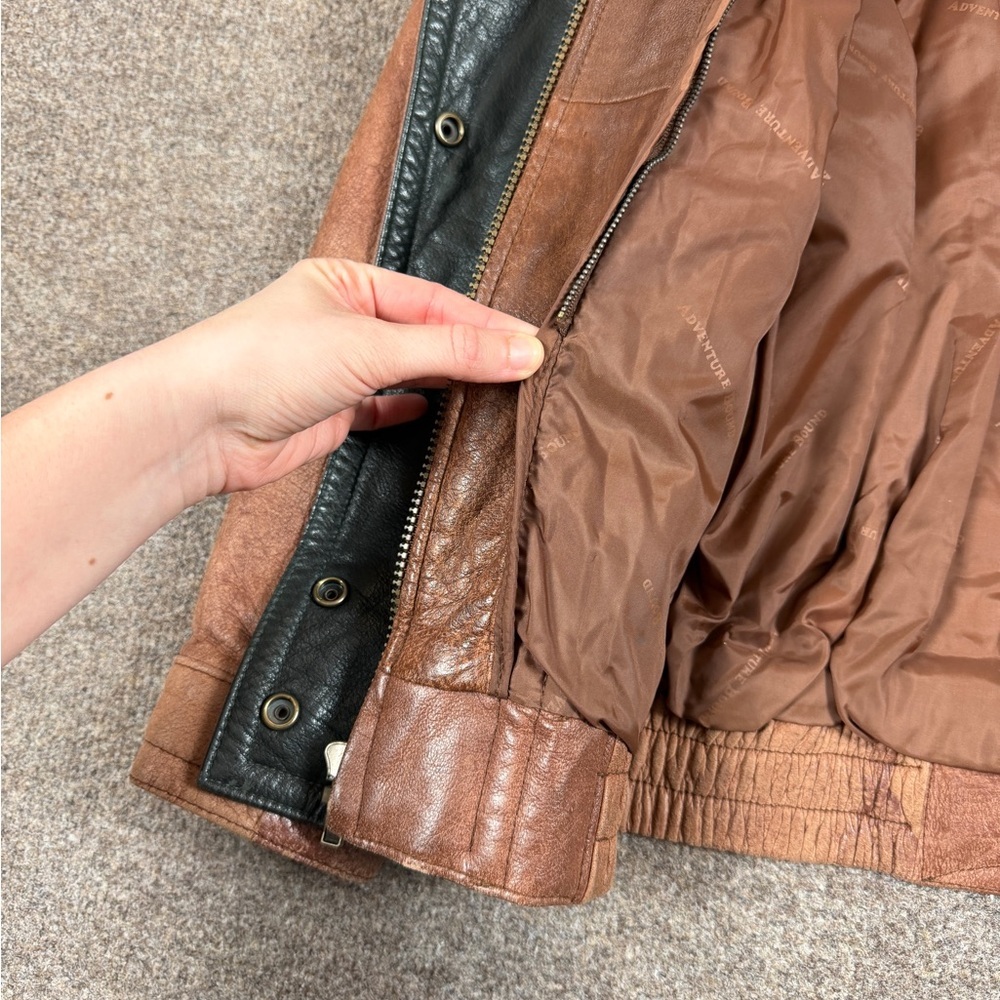 VTG Wilsons Adventure Bound Light Brown Leather Bomber Jacket Mens M Funnel Neck - Picture 10 of 12